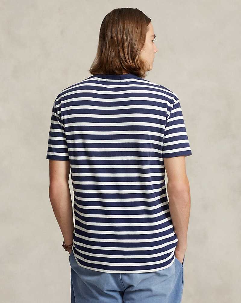 Camiseta Ralph Lauren Classic Fit Striped Slub Jersey Hombre Azul Marino Blancos | SOBMGNQ-80 - vista 4