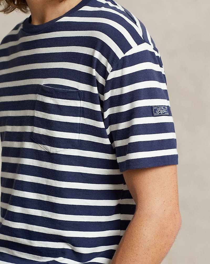 Camiseta Ralph Lauren Classic Fit Striped Slub Jersey Hombre Azul Marino Blancos | SOBMGNQ-80 - vista 5