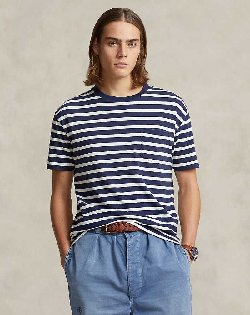 Camiseta Ralph Lauren Classic Fit Striped Slub Jersey Hombre Azul Marino Blancos | SOBMGNQ-80 - vista 1