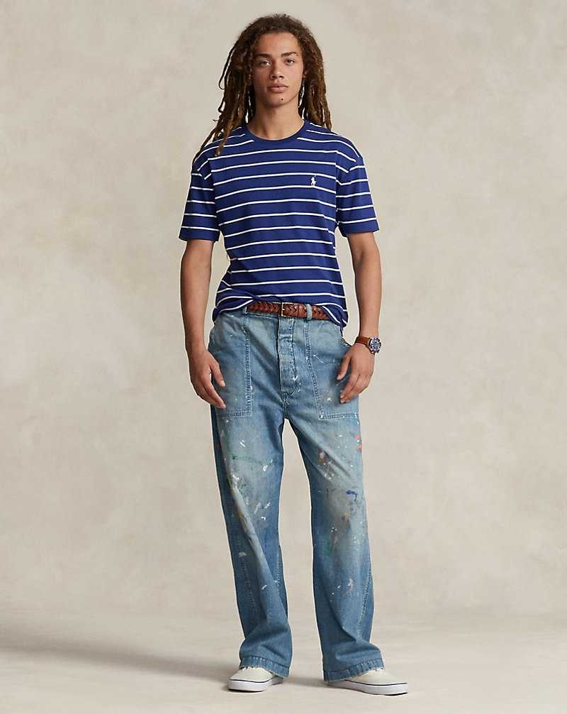 Camiseta Ralph Lauren Classic Fit Striped Soft Cotton Hombre Fall Royal/White | LUNJOWC-87 - vista 3