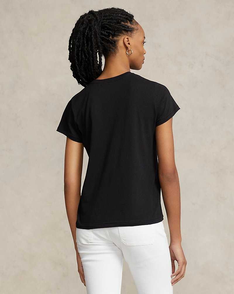Camiseta Ralph Lauren Cotton Jersey Crewneck Mujer Negros | NIPYKLS-38 - vista 4