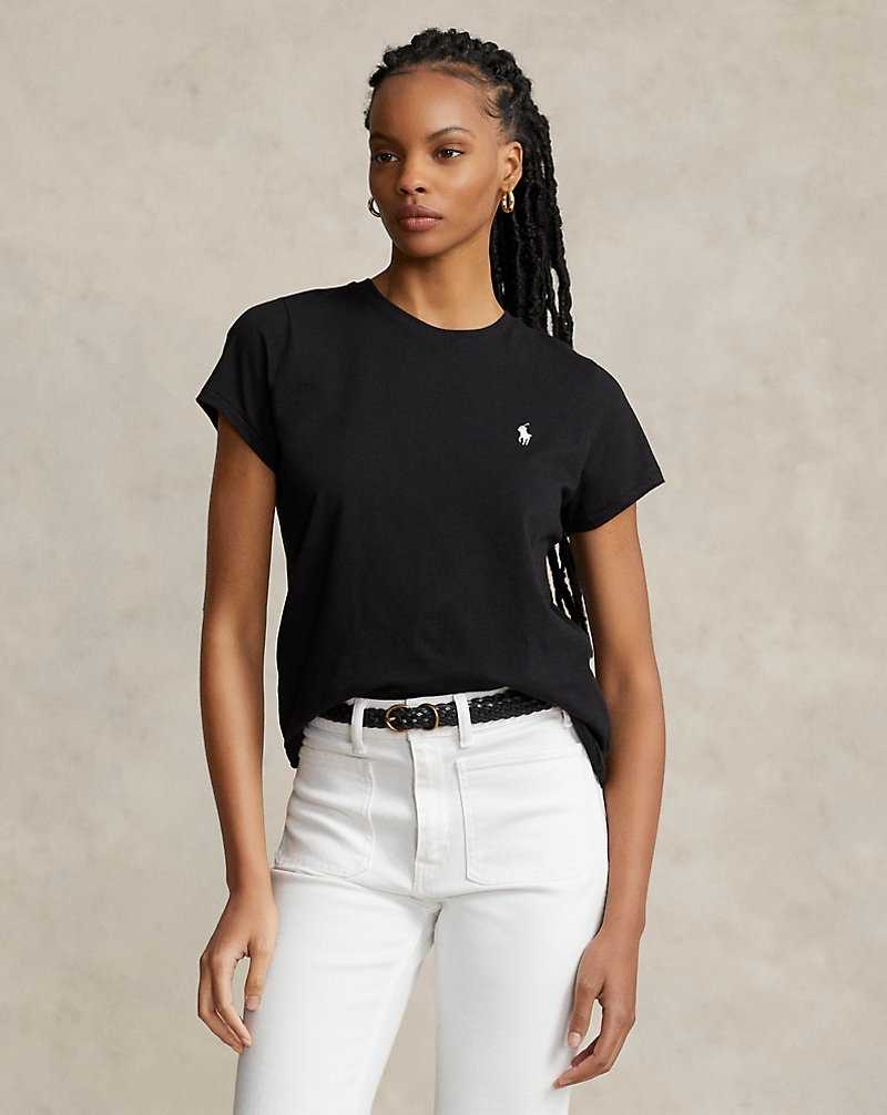 Camiseta Ralph Lauren Cotton Jersey Crewneck Mujer Negros | NIPYKLS-38 - vista 1