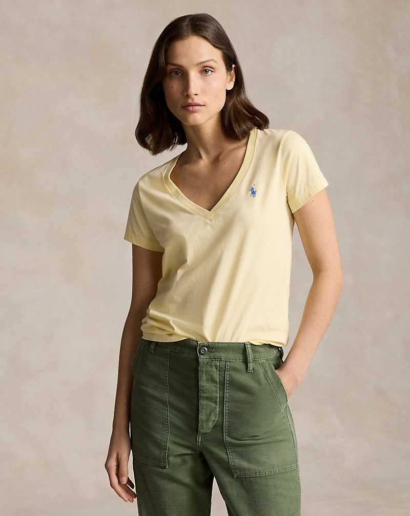 Camiseta Ralph Lauren Cotton Jersey V-Neck Mujer Amarillos | RKSDJUN-31 - vista 1