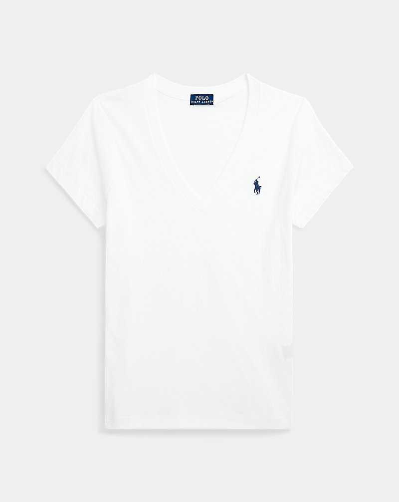 Camiseta Ralph Lauren Cotton Jersey V-Neck Mujer Blancos | JHYDLAU-26 - vista 2