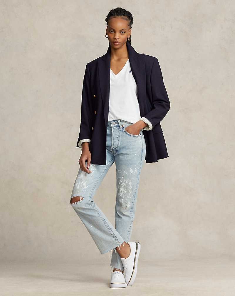 Camiseta Ralph Lauren Cotton Jersey V-Neck Mujer Blancos | JHYDLAU-26 - vista 3