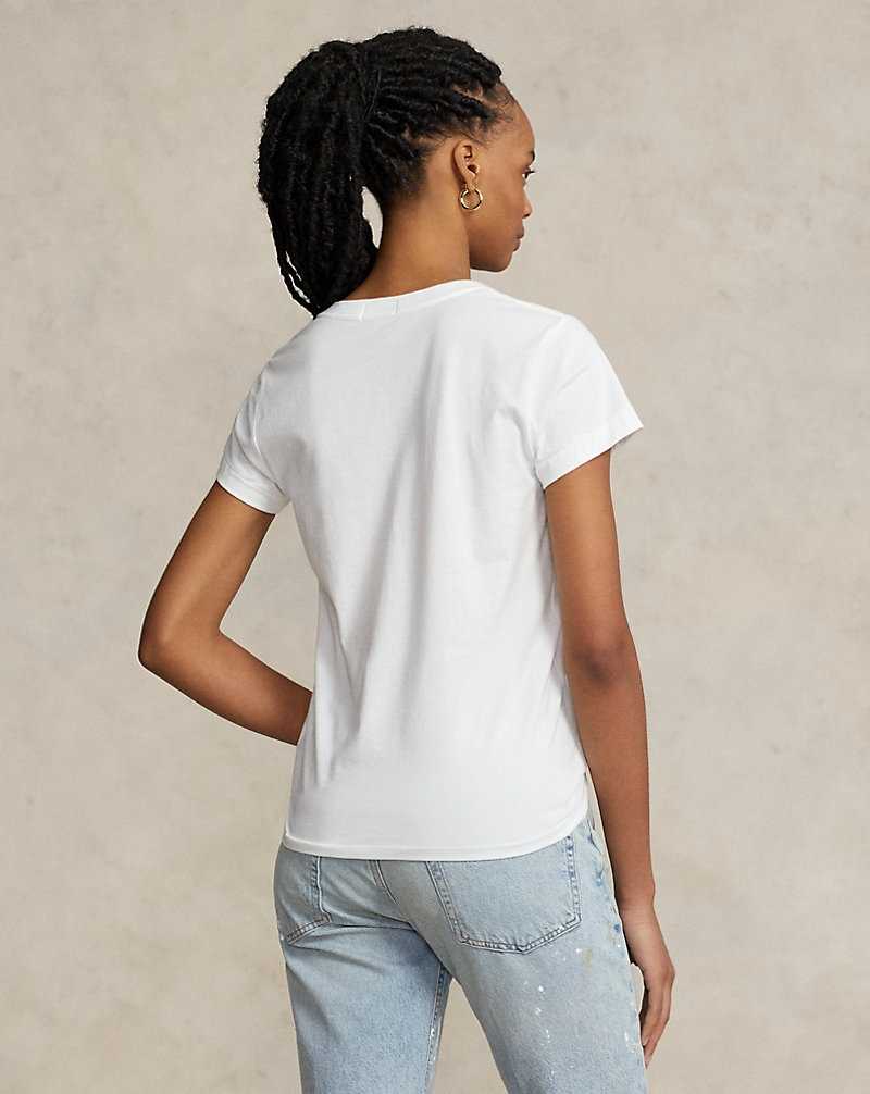 Camiseta Ralph Lauren Cotton Jersey V-Neck Mujer Blancos | JHYDLAU-26 - vista 4