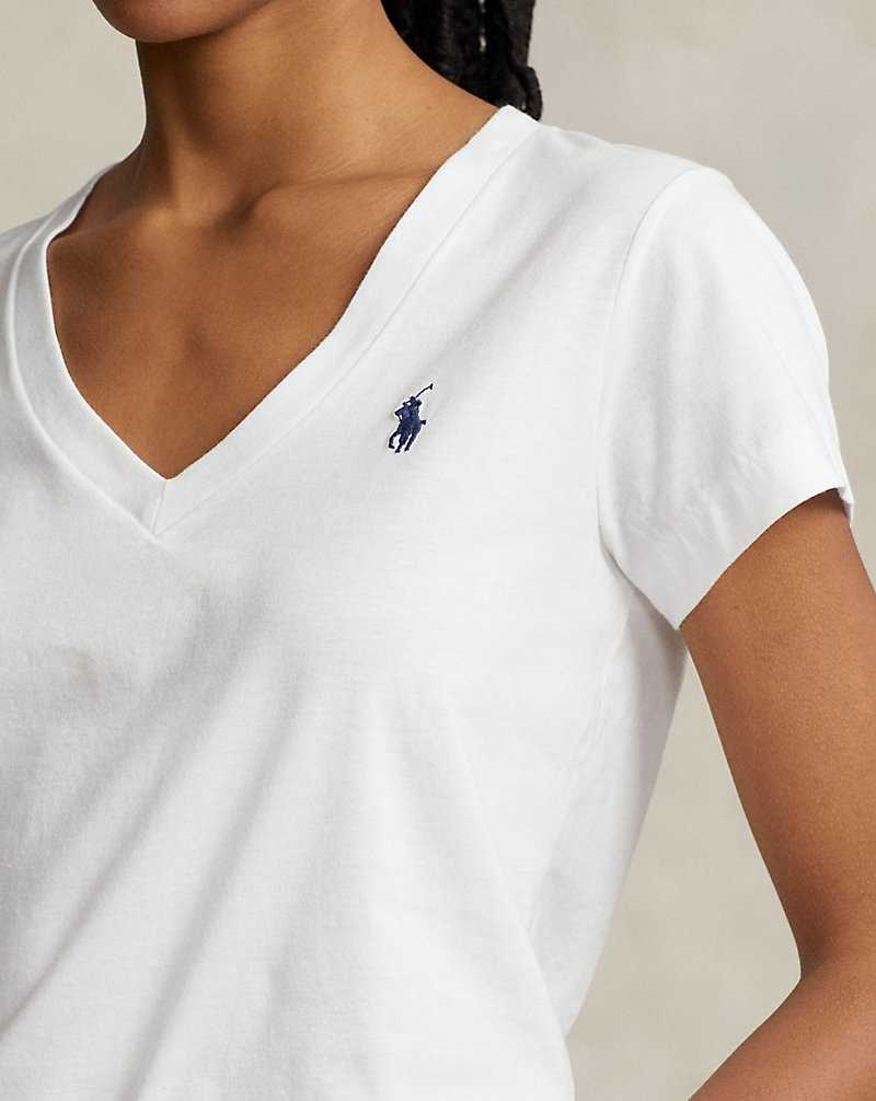 Camiseta Ralph Lauren Cotton Jersey V-Neck Mujer Blancos | JHYDLAU-26 - vista 5
