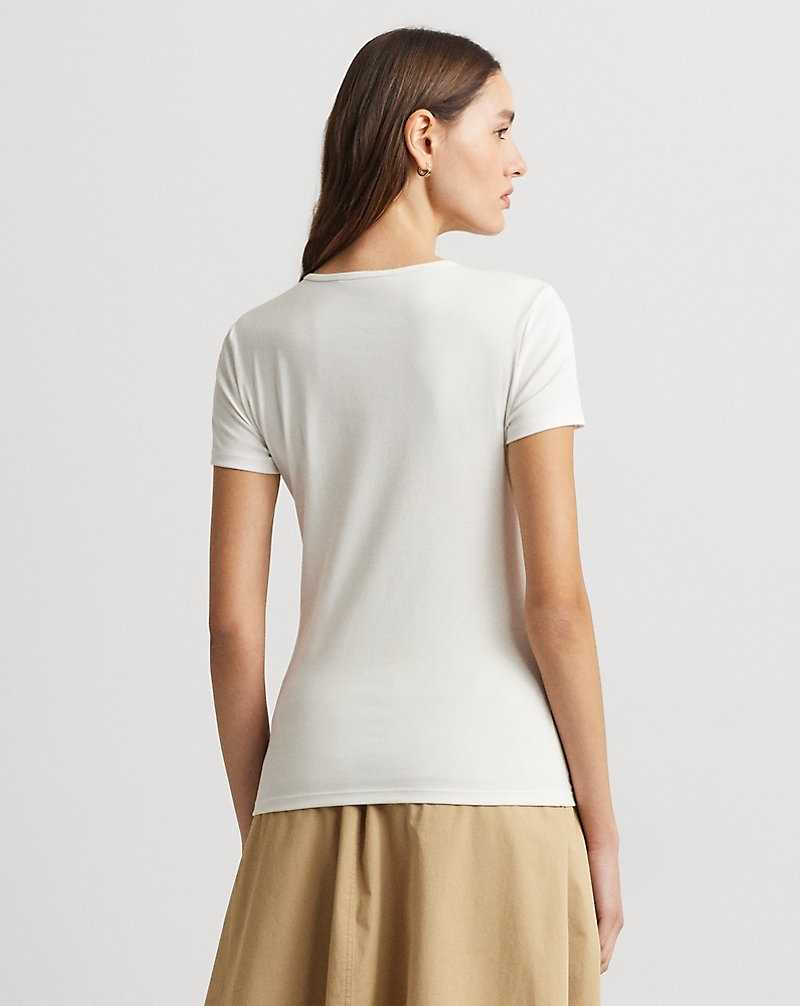 Camiseta Ralph Lauren Cotton-Blend Mujer Blancos | DJLVWFP-25 - vista 4