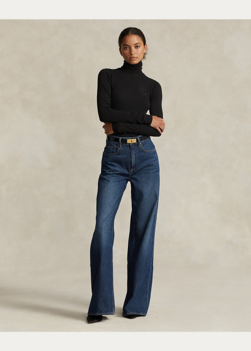 Camiseta Crest Acanalado Turtleneck Mujer Negros | BRLN93407 - vista 3