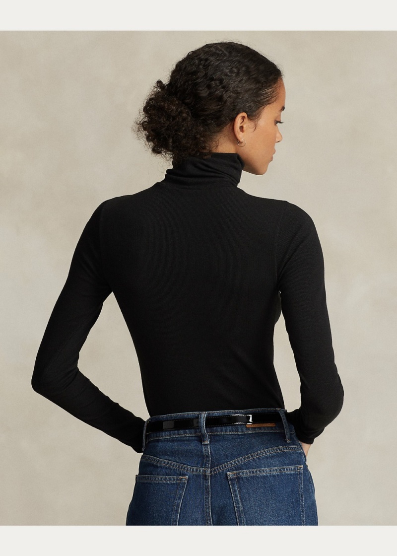 Camiseta Crest Acanalado Turtleneck Mujer Negros | BRLN93407 - vista 4