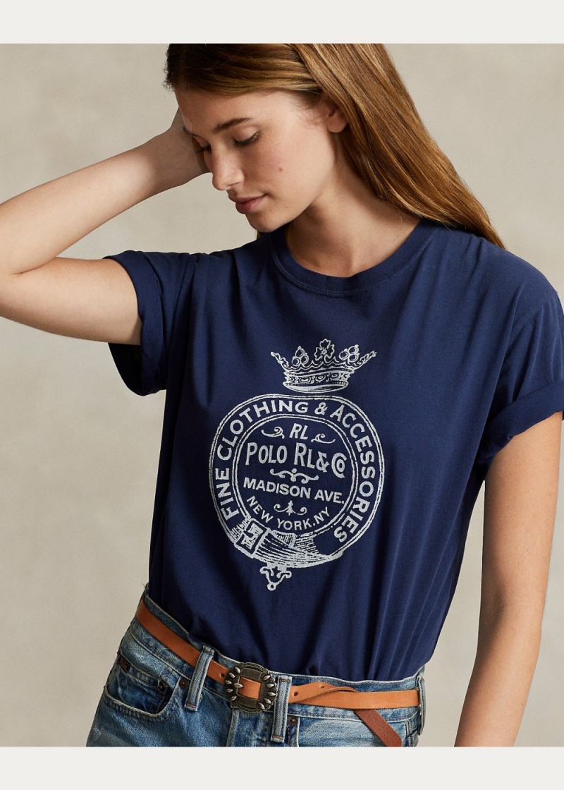 Camiseta Crest-Logo Algodon Jersey Mujer Azules Oscuro | IBJT19650 - vista 4