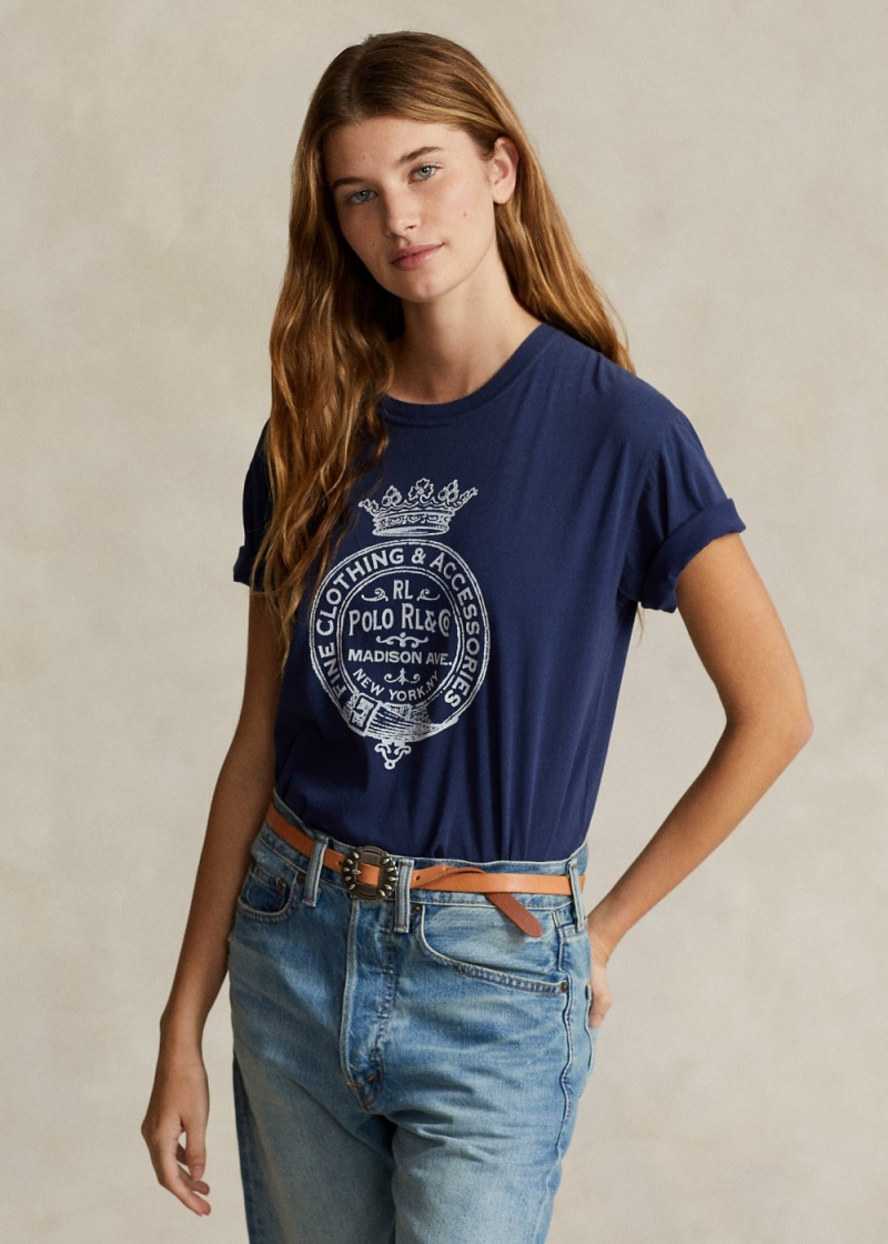 Camiseta Crest-Logo Algodon Jersey Mujer Azules Oscuro | IBJT19650 - vista 1