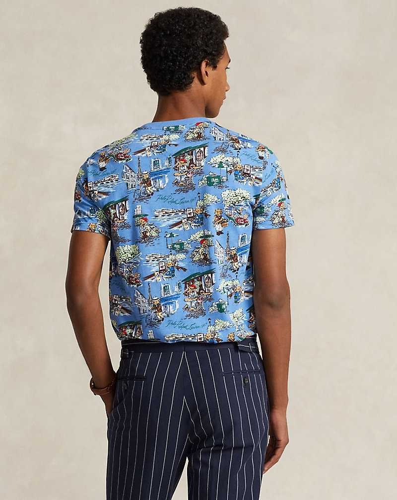 Camiseta Ralph Lauren Custom Slim Fit Bear Jersey Hombre Azules Flores | ANUGBXM-39 - vista 4
