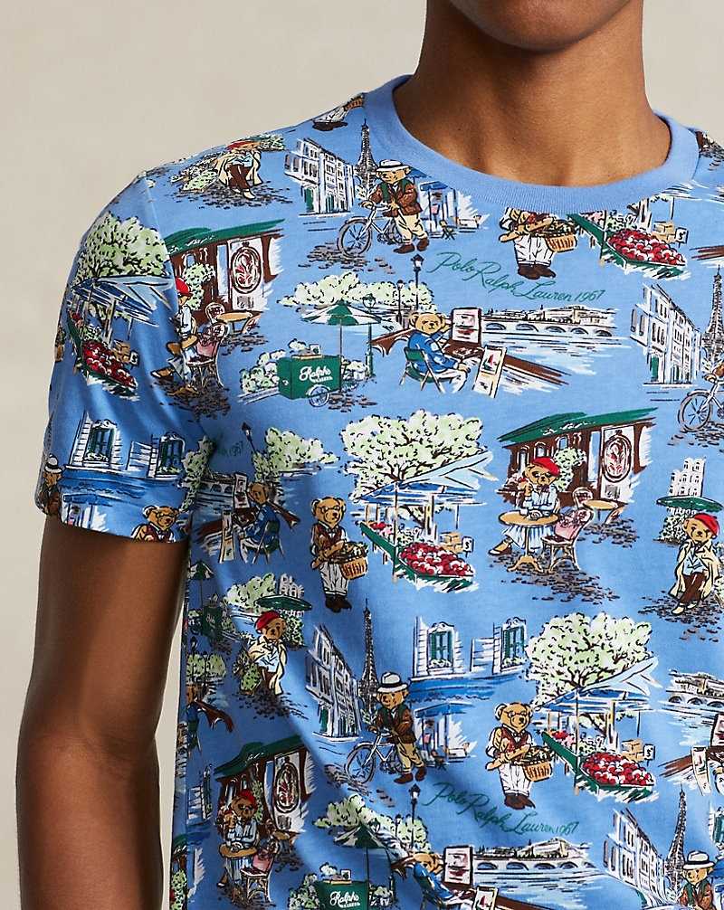 Camiseta Ralph Lauren Custom Slim Fit Bear Jersey Hombre Azules Flores | ANUGBXM-39 - vista 5