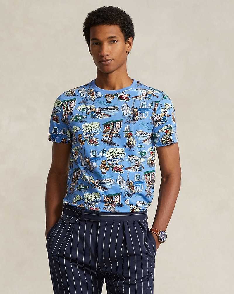 Camiseta Ralph Lauren Custom Slim Fit Bear Jersey Hombre Azules Flores | ANUGBXM-39 - vista 1