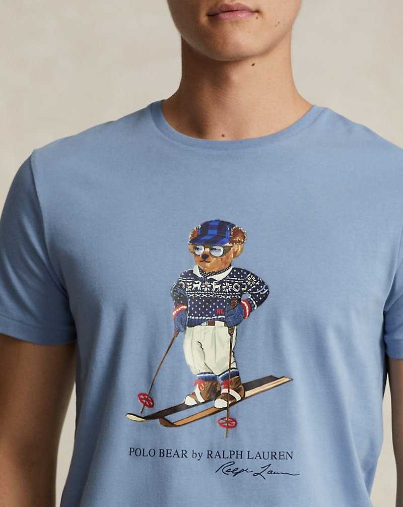 Camiseta Ralph Lauren Custom Slim Fit Bear Jersey Hombre Azules | XYUCLDW-27 - vista 5