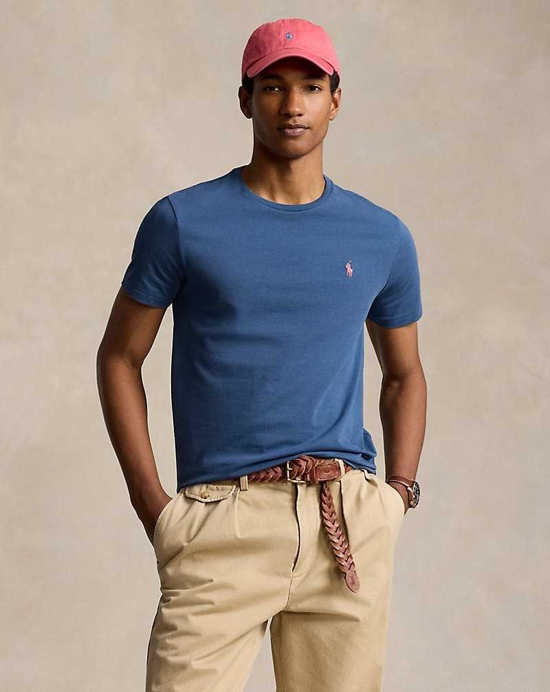 Camiseta Ralph Lauren Custom Slim Fit Crewneck Hombre Azules | SKQMOFZ-06 - vista 1