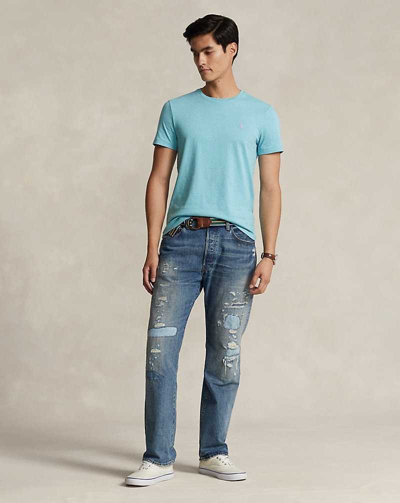 Camiseta Ralph Lauren Custom Slim Fit Jersey Crewneck Hombre Turquesa | MAUCXSO-95 - vista 3