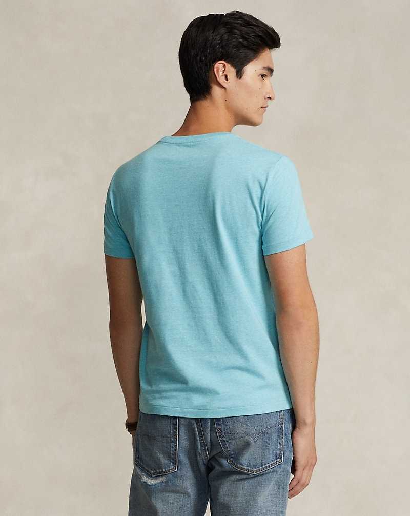 Camiseta Ralph Lauren Custom Slim Fit Jersey Crewneck Hombre Turquesa | MAUCXSO-95 - vista 4