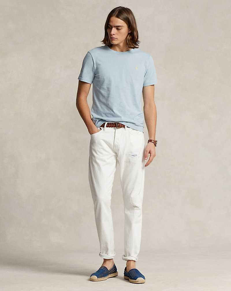 Camiseta Ralph Lauren Custom Slim Fit Jersey Crewneck Hombre Azules | UHKZDIQ-52 - vista 3