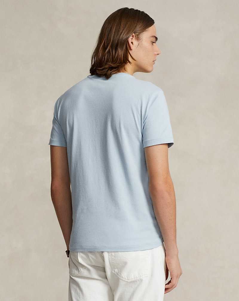 Camiseta Ralph Lauren Custom Slim Fit Jersey Crewneck Hombre Azules | UHKZDIQ-52 - vista 4