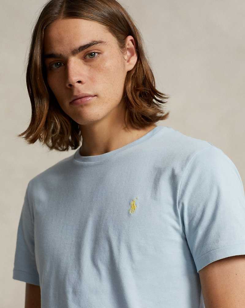 Camiseta Ralph Lauren Custom Slim Fit Jersey Crewneck Hombre Azules | UHKZDIQ-52 - vista 5