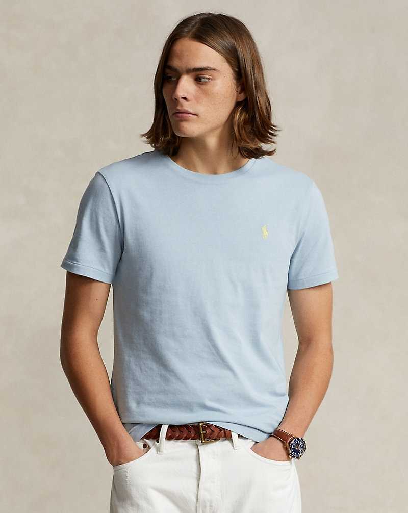 Camiseta Ralph Lauren Custom Slim Fit Jersey Crewneck Hombre Azules | UHKZDIQ-52 - vista 1