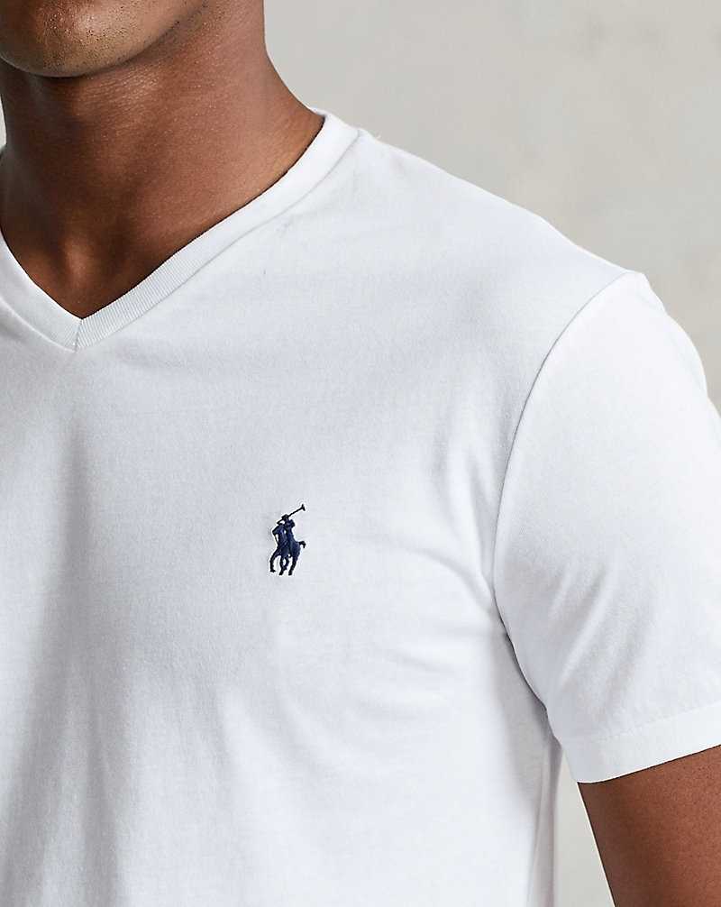 Camiseta Ralph Lauren Custom Slim Fit Jersey V-Neck Hombre Blancos | RDPVWCU-19 - vista 5