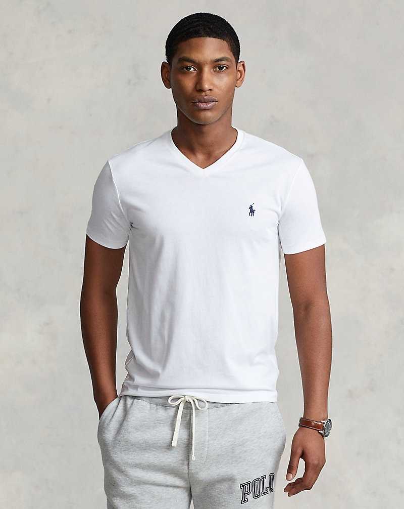 Camiseta Ralph Lauren Custom Slim Fit Jersey V-Neck Hombre Blancos | RDPVWCU-19 - vista 1