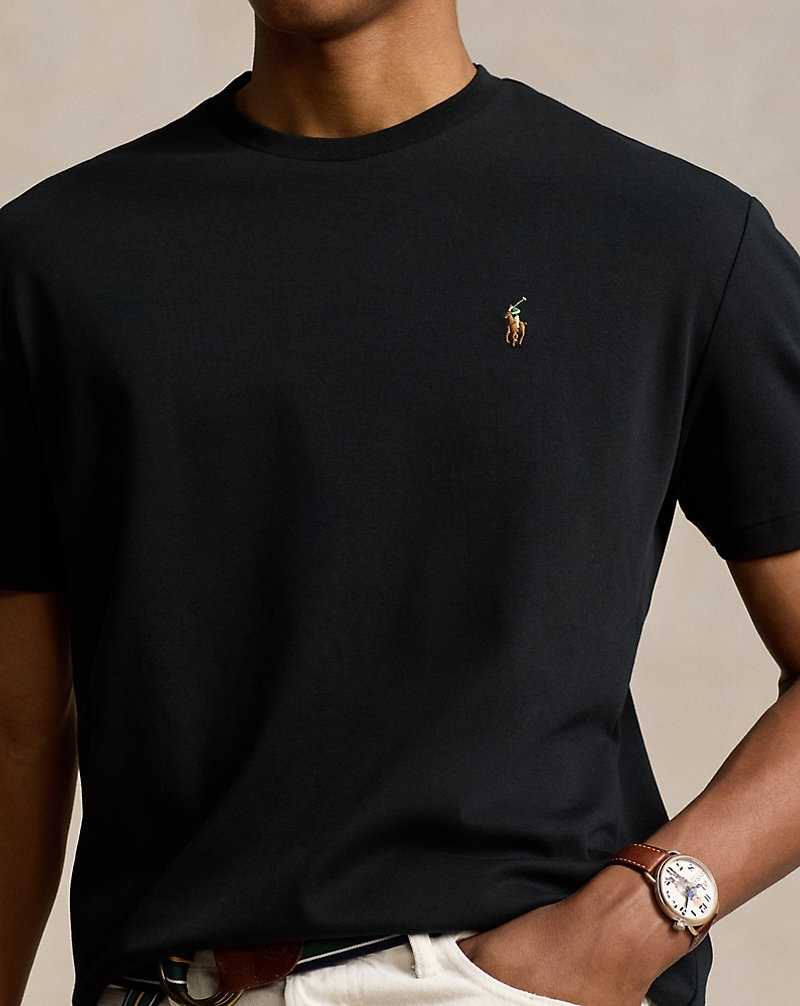 Camiseta Ralph Lauren Custom Slim Fit Soft Cotton Hombre Negros | XFLPUZV-70 - vista 5