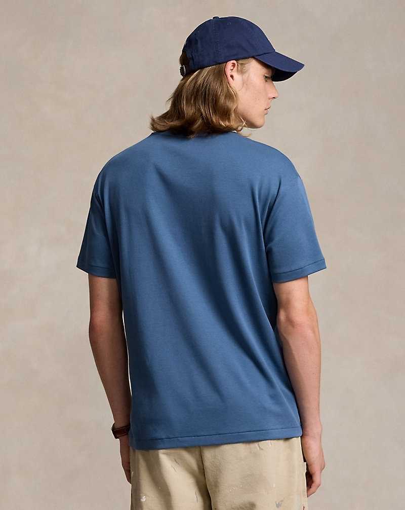 Camiseta Ralph Lauren Custom Slim Fit Soft Cotton Hombre Azules | SPBZTWI-07 - vista 4