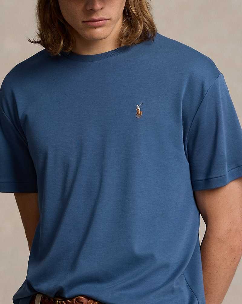 Camiseta Ralph Lauren Custom Slim Fit Soft Cotton Hombre Azules | SPBZTWI-07 - vista 5
