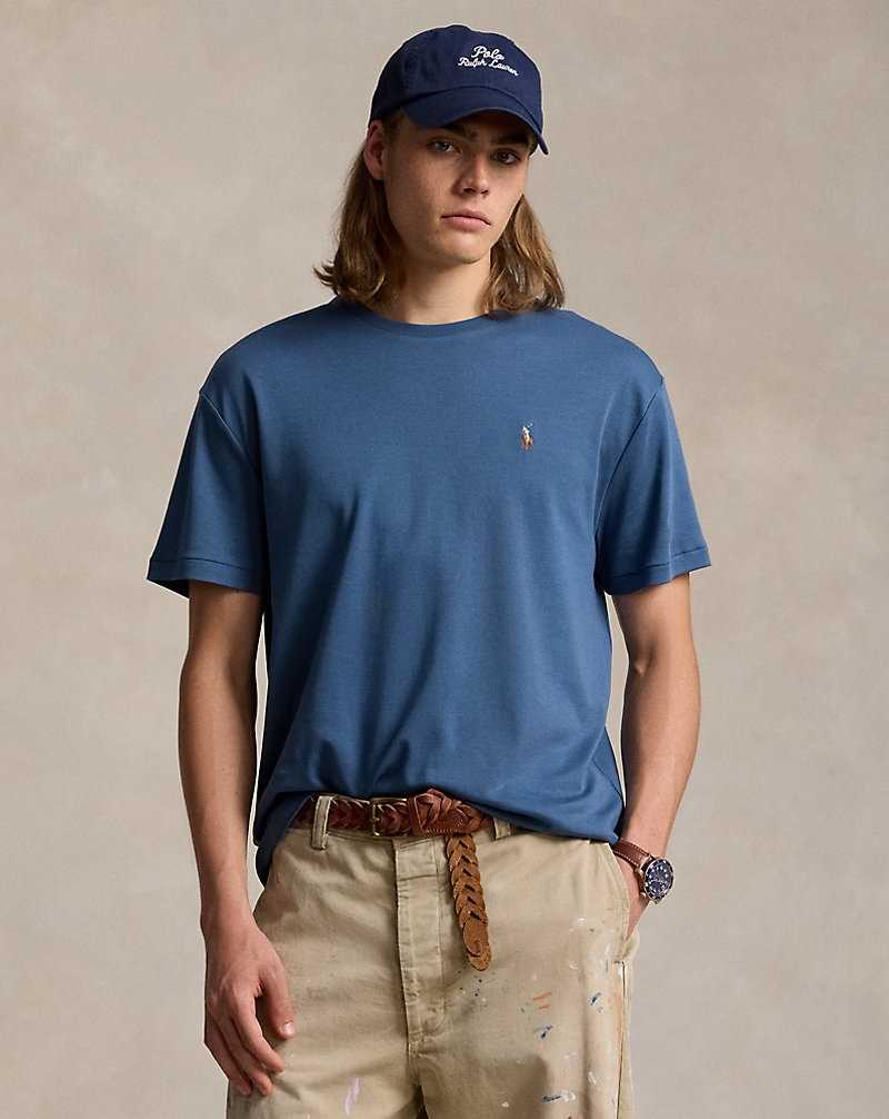 Camiseta Ralph Lauren Custom Slim Fit Soft Cotton Hombre Azules | SPBZTWI-07 - vista 1
