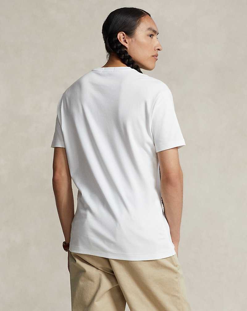 Camiseta Ralph Lauren Custom Slim Fit Soft Cotton Hombre Blancos | PFECLDR-76 - vista 4
