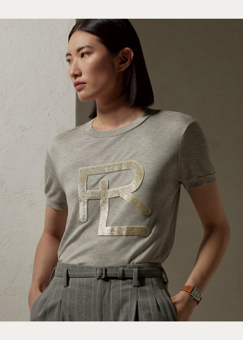 Camiseta Embellished RL Melange Interlock Mujer Negros | IYUD13928 - vista 5