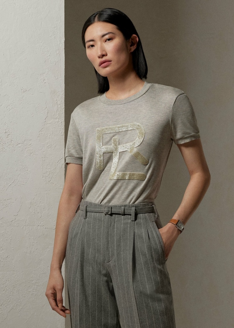 Camiseta Embellished RL Melange Interlock Mujer Negros | IYUD13928 - vista 1