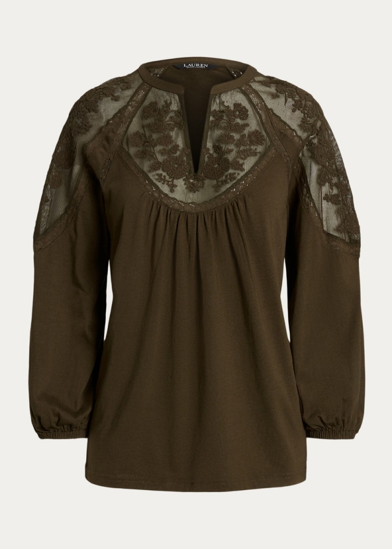 Camiseta Embroidered Jersey Blouson-Sleeve Top Mujer Verdes | RVPO87426 - vista 2