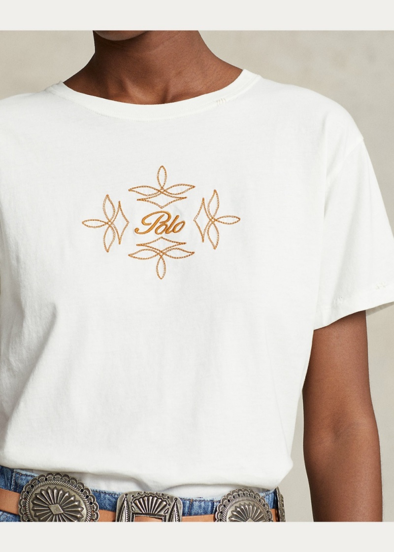 Camiseta Embroidered Logo Jersey Crewneck Mujer Negros | PMZH31987 - vista 5