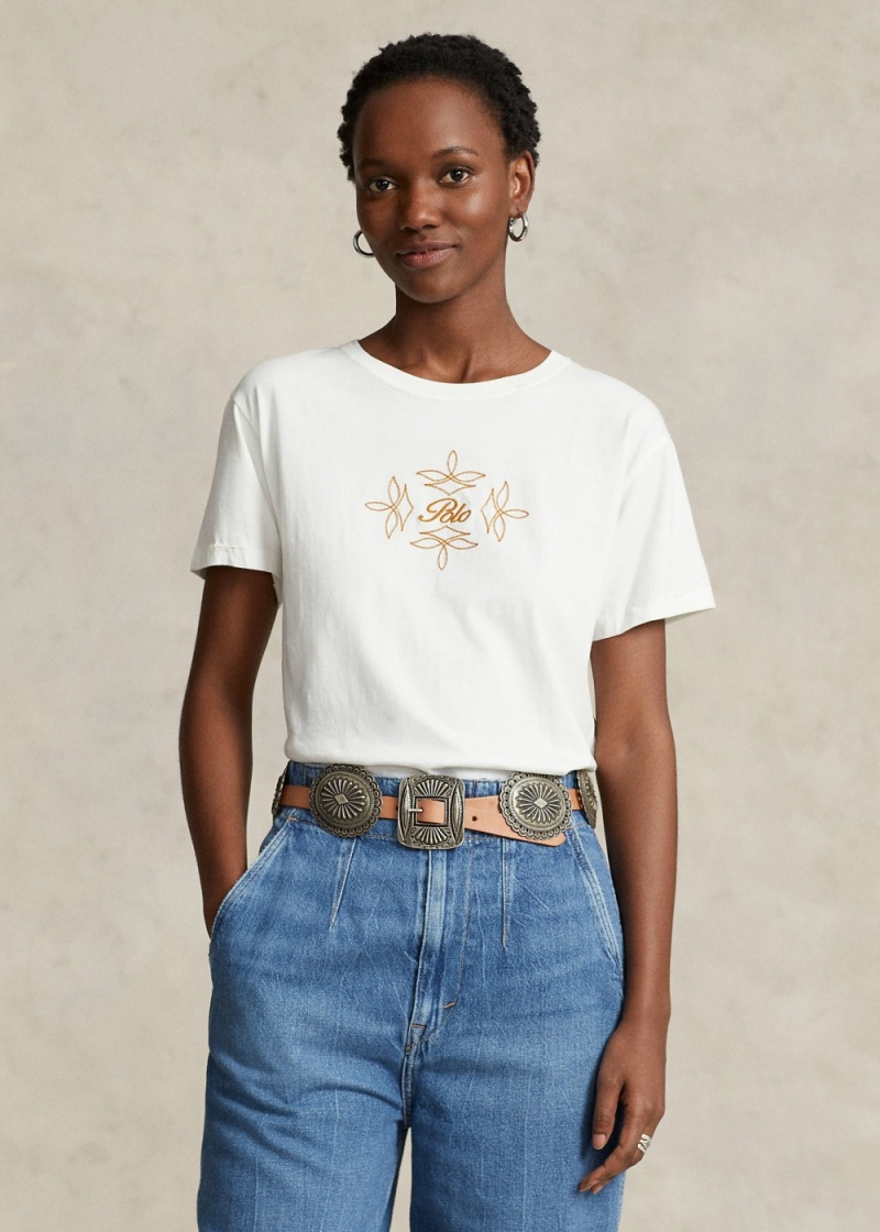 Camiseta Embroidered Logo Jersey Crewneck Mujer Negros | PMZH31987 - vista 1