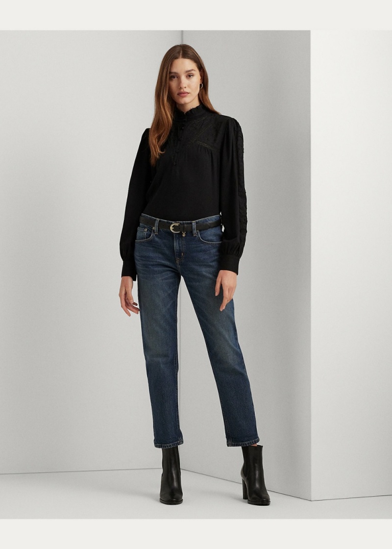 Camiseta Encaje-Trim Algodon-Blend Jersey Blouse Mujer Negros | IEFA57312 - vista 2