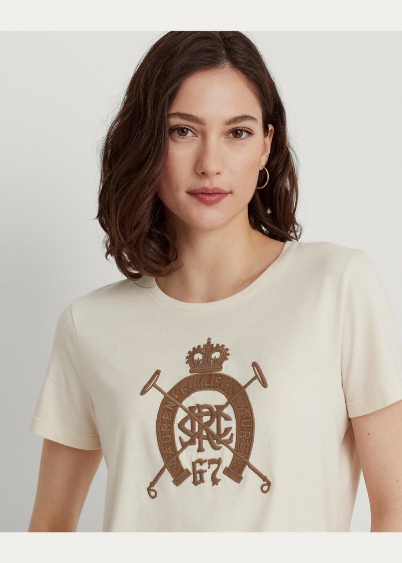 Camiseta Equestrian-Logo Algodon-Blend Jersey Mujer Creme | ADQZ73206 - vista 3