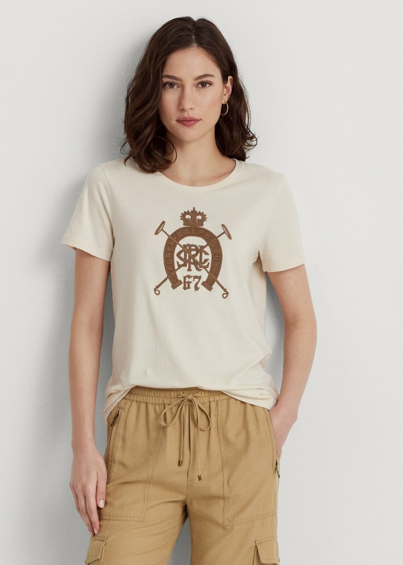 Camiseta Equestrian-Logo Algodon-Blend Jersey Mujer Creme | ADQZ73206 - vista 1