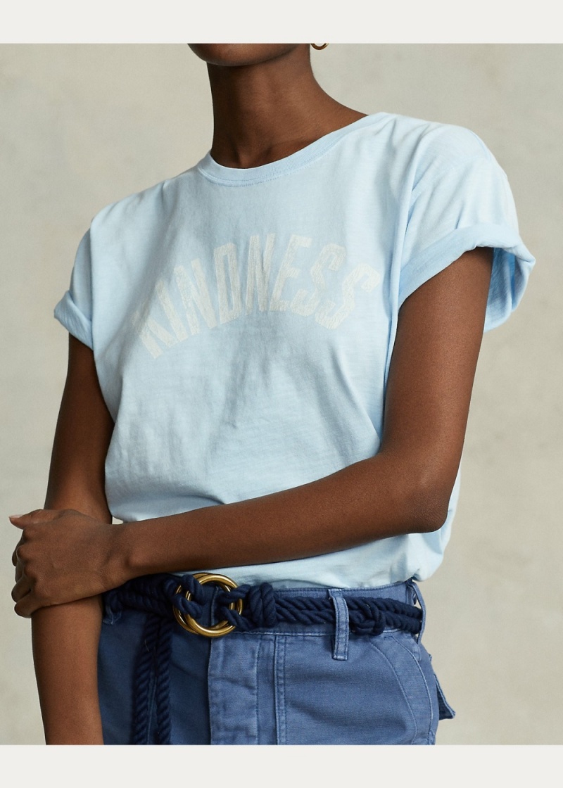 Camiseta Estampados Algodon Jersey Crewneck Mujer Azules | ZBKY76523 - vista 5
