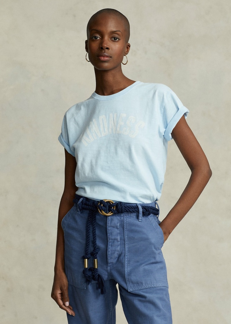 Camiseta Estampados Algodon Jersey Crewneck Mujer Azules | ZBKY76523 - vista 1