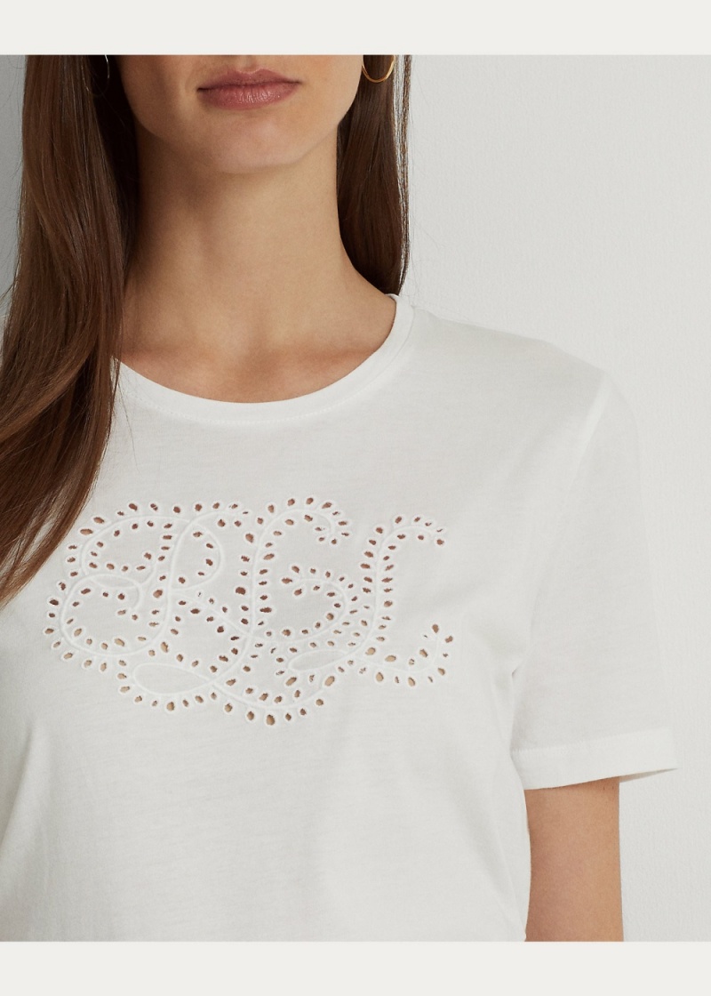 Camiseta Eyelet Logo Algodon-Blend Mujer Blancos | WEDO90786 - vista 3