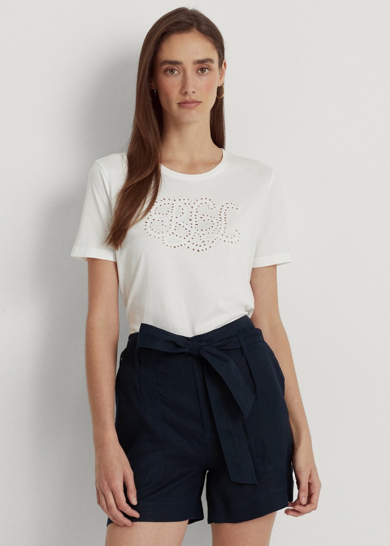 Camiseta Eyelet Logo Algodon-Blend Mujer Blancos | WEDO90786 - vista 1
