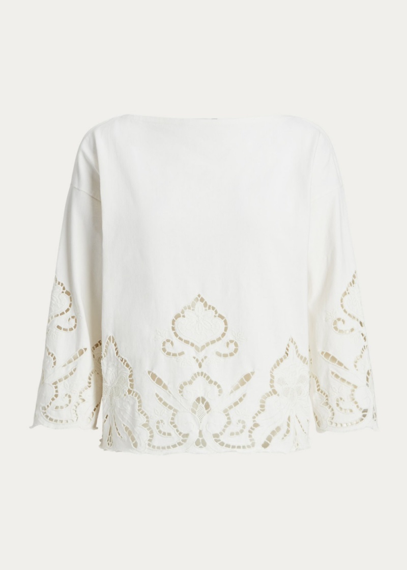 Camiseta Eyelet-Embroidered Algodon Top Mujer Negros | DSOJ85719 - vista 2