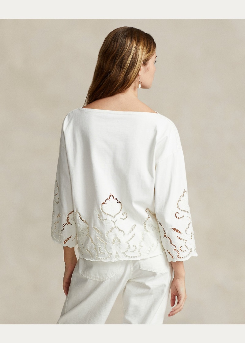 Camiseta Eyelet-Embroidered Algodon Top Mujer Negros | DSOJ85719 - vista 4