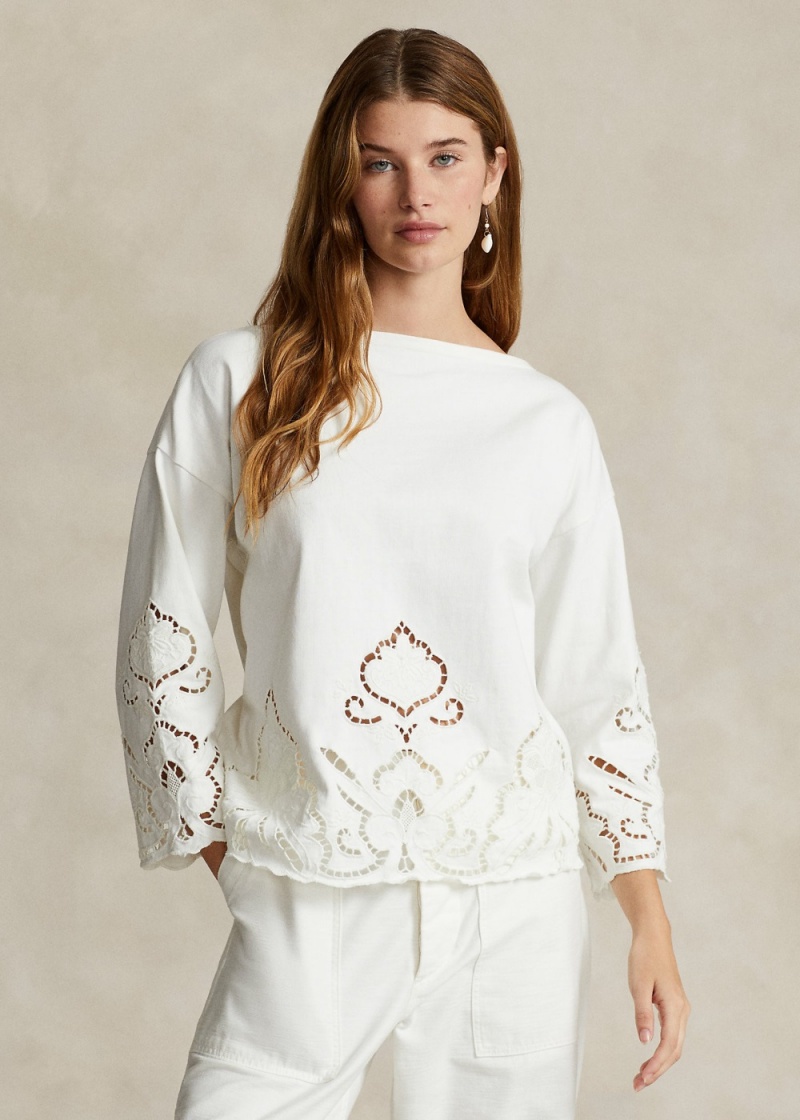 Camiseta Eyelet-Embroidered Algodon Top Mujer Negros | DSOJ85719 - vista 1