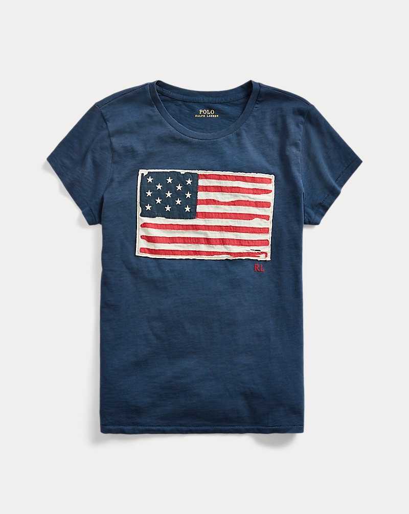 Camiseta Ralph Lauren Flag Jersey Graphic Mujer Azules | KADVPYR-03 - vista 2